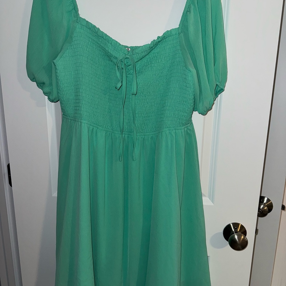 Byinns Green Smocked Sundress with Puff Sleeves